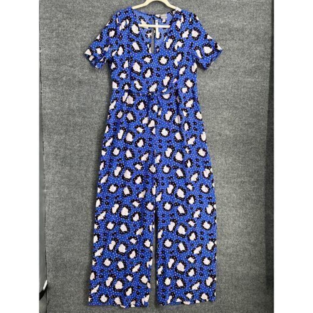 ASOS Womens Wide Leg Jumpsuit Size 10 Blue Crepe V Neck Back Slit Tie Front New